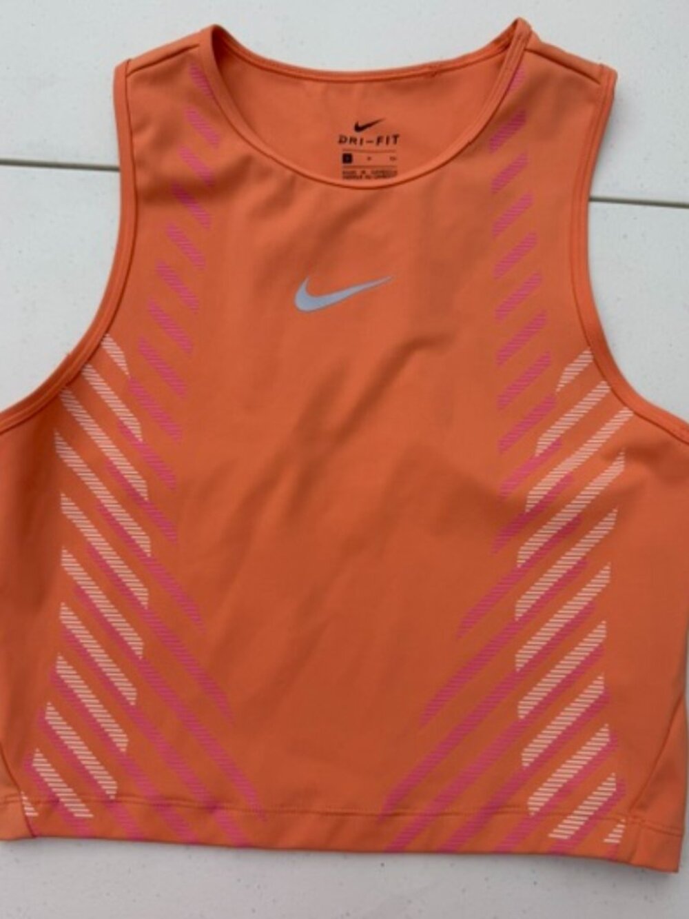Nike Dri-FIT women's cropped running tank top Reflective SMALL Orange